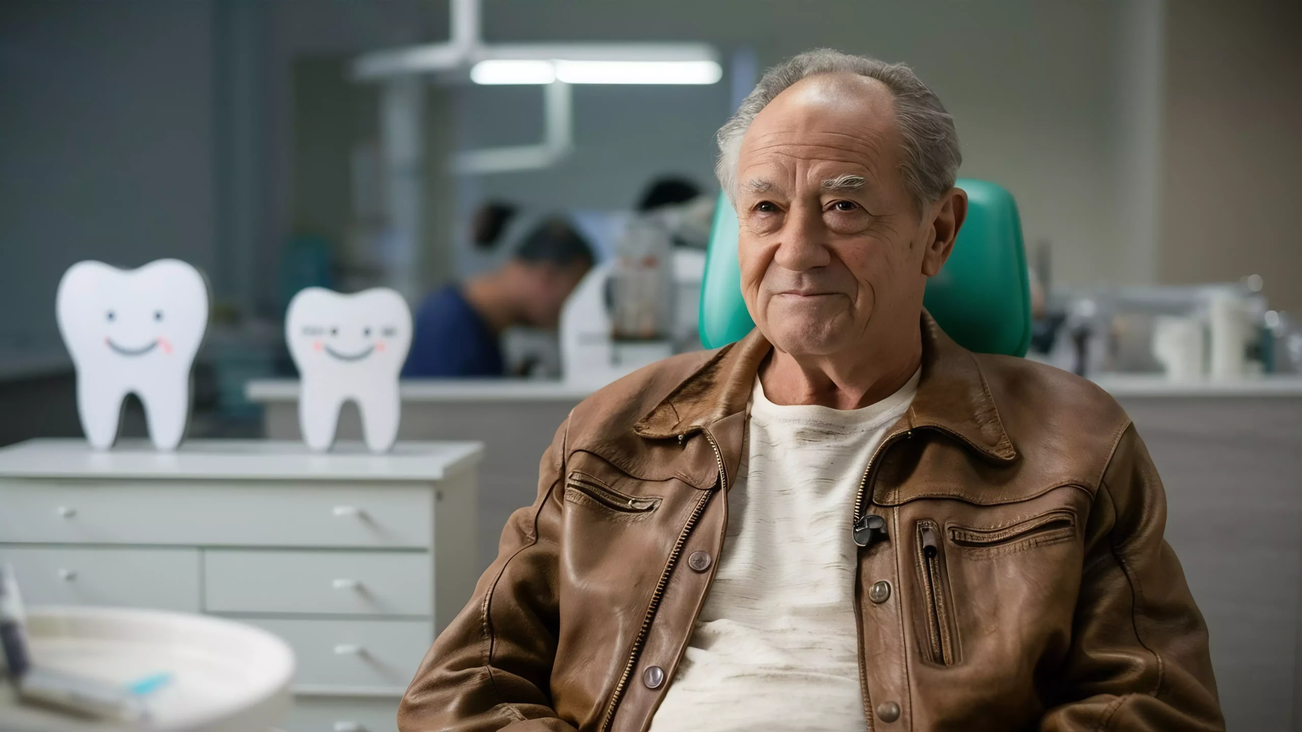 Hombre haciendo revisión en la clínica dental pérez paniagua en Pamplona posiblemente por pérdida de hueso dental